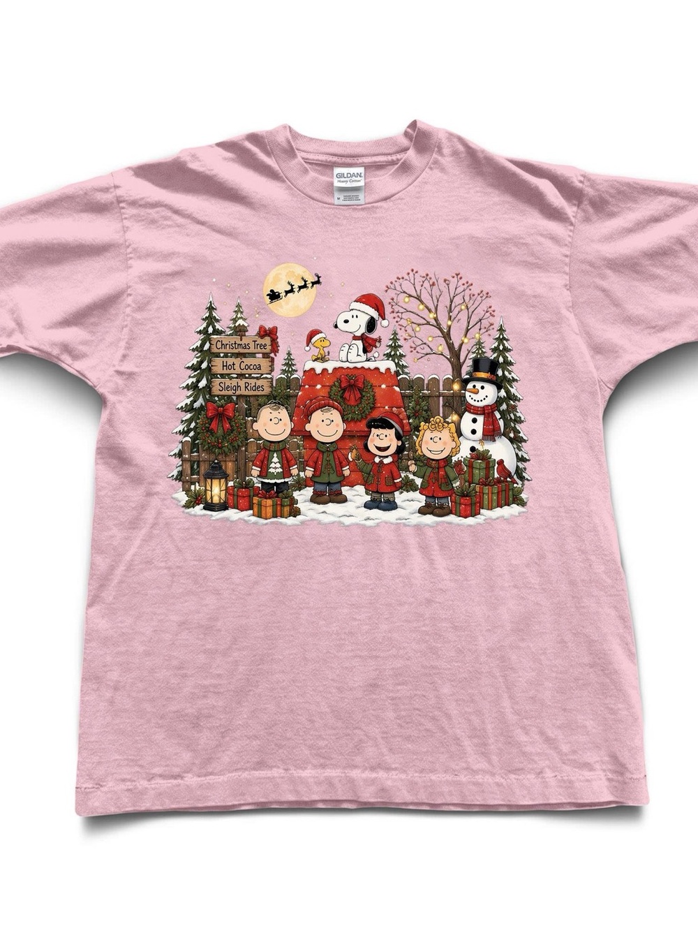 Gildan Pink Peanuts Holiday Character Christmas T-Shirt